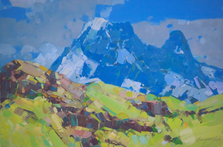 Switzerland Alps, Landscape oil Painting, Handmade art, One of a Kind, Signed with Certificate of Authenticity 